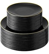 Bestluck 100PCS Black and Gold Plastic Plates, Black Disposable Plates for 50 Guests, Black Plate...