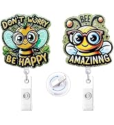 HASFINE Inspirational Bee Themed ID Badge Holder Retractable Badge Reels with Alligator Clip,Glit...