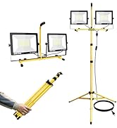 SKYWORLD Work Lights with Stand, 100W 10000 Lumen Dual Head LED Work Light, Waterproof Portable L...