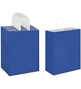 Oikss 50 Pack 10x5x13 Royal Blue Kraft Paper Bags with Handles Bulk for Birthday Party Favors Gro...