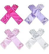 AUHOKY 4 Pairs Little Girls Long Princess Costume Formal Bows Glove, Age 3-8