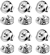 12PCS Real 925 Silver Earring Backs Replacements, 18K White Gold Plated Hypoallergenic Earring Ba...