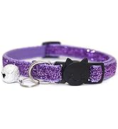 Purple Cat Collars with Bells,Breakaway Kitten Collar, Sparkle Adjustable Safety Kitten Collars,C...
