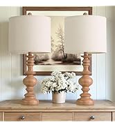 BOBOMOMO 24" Farmhouse Table Lamps Set of 2 – Rustic Light Brown Resin Bedside Lamps with Linen S...