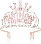 Wecoe Birthday Crown Rose Gold Princess Rhinestone Tiara with Combs Happy Birthday Party Favors P...