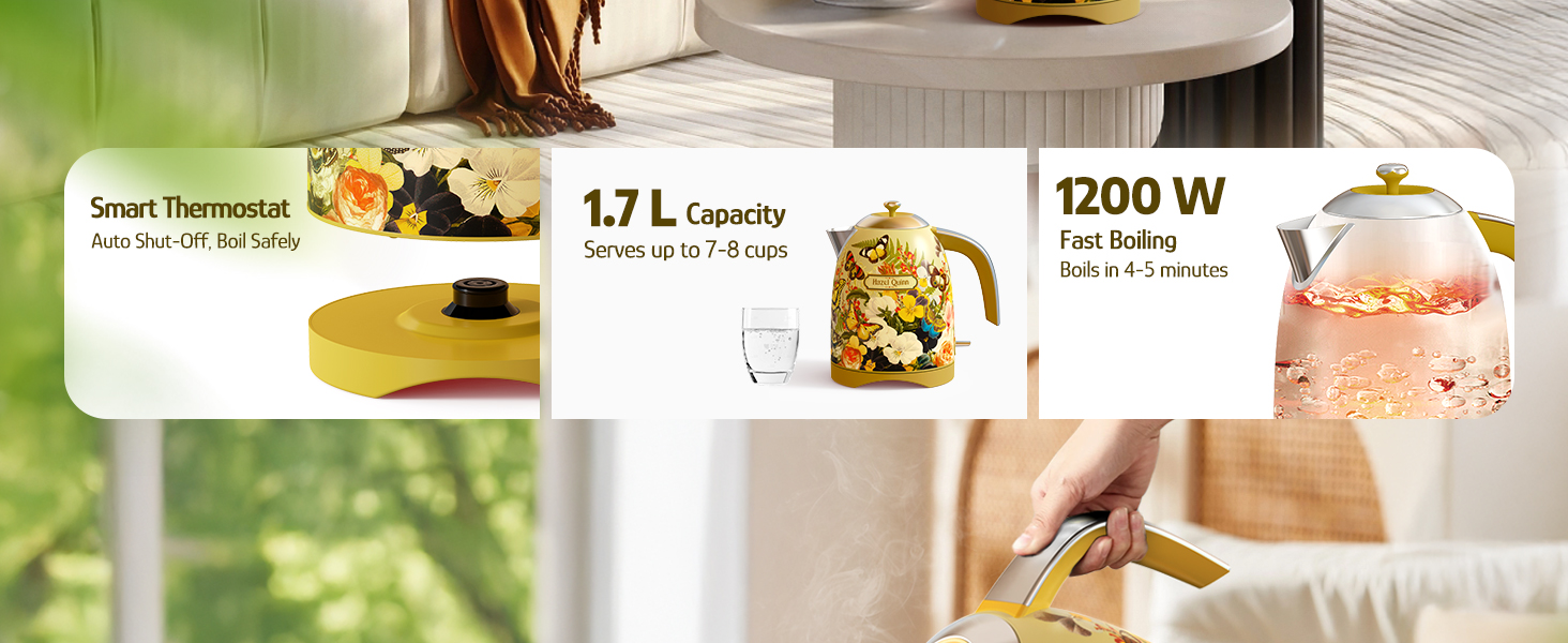 Hazel Quinn 1.7L Floral Printed Electric Kettle