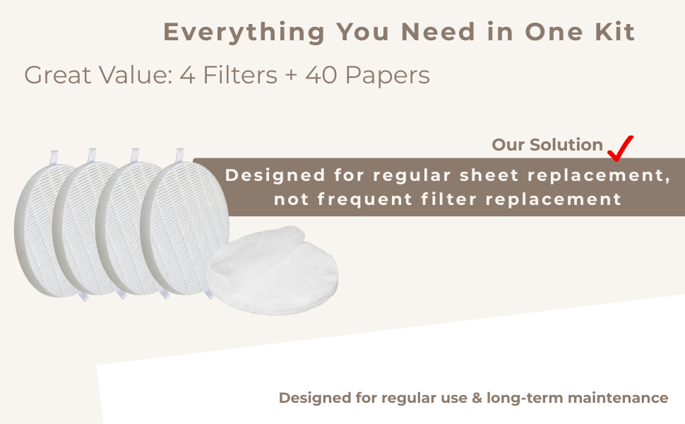 Set of four round HEPA filters with pre-filter sheets on white background