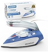 IRONDAY Mini Travel Iron with Steam for Clothes with Dual Voltage, 2.7oz Water Tank,Temperature C...