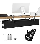 KEEGH Under Desk Cable Management Tray 36", No Drill Cord Organizer, Black | Heavy Duty, Large Ca...