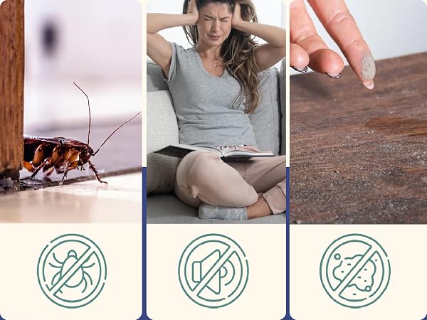 Text reads 'Image 5'. Series of demonstration images showing cockroach control product usage in home settings, with instructional icons showing crossed-out insects.