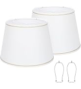 Large White Lamp Shades Set of 2, 12"Top x 16"Bottom x 11"High, Natural Linen Hand Crafted, Drum ...