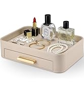 GORESE Valet Jewelry Tray Nightstand Organizer with Drawer, PU Leather Perfume Tray Trinket Trays...