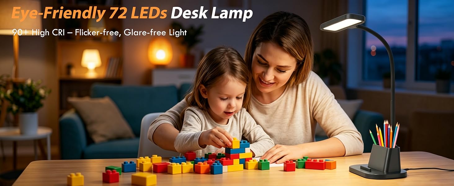 LED Desk Lamp for Dorm Room with Pen Holder USB Charging Port Small Reading Light for Home Office