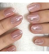 Curvlife Oval Press On Nails Short – Soft Gel Champagne Pearl Salon Quality False Nails with Glue...