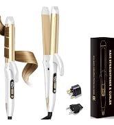 Dual Voltage Curling Iron Travel 2 in 1 Curl and Straightener (110V-240V) 1.25 Inch Normal Size H...