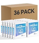 SUNEE White Binders 1/2 Inch 36 Pack Bulk, Clear View 3 Ring Binders PVC-Free (Fit 8.5x11 Inches)...