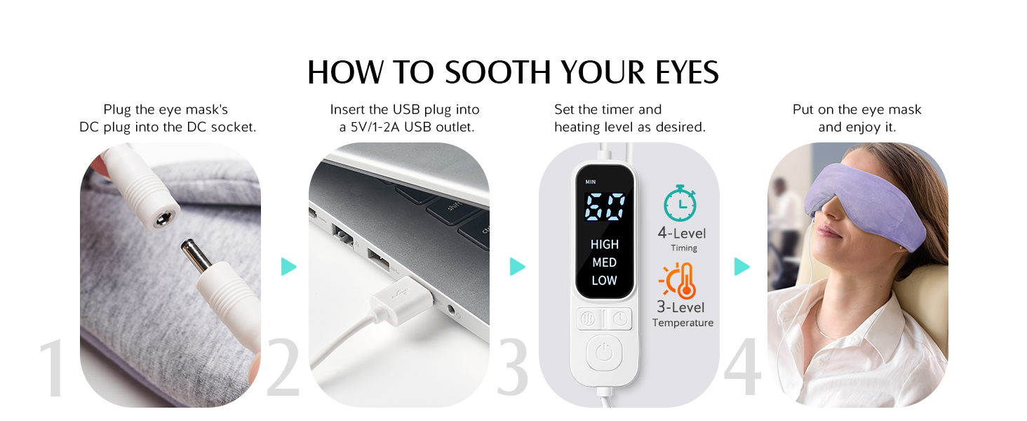 Heated Eye Mask, Warm Eye Compress Mask for Dry Eyes, USB Electric Eye Heating Pad