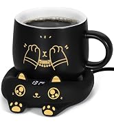 PUSEE Coffee Mug Warmer & Cute Cat Mug Set, Coffee Cup Warmer for Desk with Auto Shut Off, Bevera...