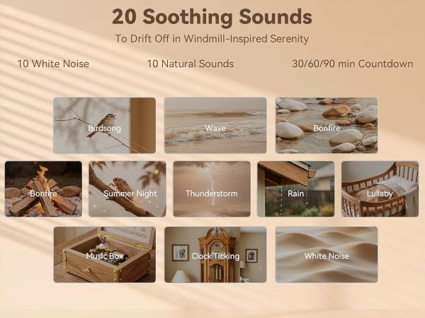 Sunrise Alarm Clock with Rotating Windmill, White Noise Machine Sound Machine Alarm Clock