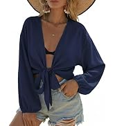 Ekouaer Women's Swimsuit Cover Ups Tie Front Long Sleeve Top Kimono for Women Bikini Shirt Summer...