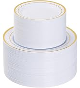 Goodluck 200PCS Gold Plastic Plates, Heavy Duty Disposable Gold Plates with 100 10.25 inch Dinner...