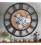 Lafocuse 23 Inch Gear Clock with Moving Gears,Large Wall Clocks for Living Room Decor,Farmhouse S...