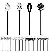 Halloween Cocktail Stirrers, 36 Count, Gothic Set | Skull, Skeleton Hand, Coffin, Black Rose Drin...