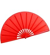 HONSHEN Bamboo Large Red Folding Hand Fans KunFu Fan for Events Dance Performance Festivals Gift ...