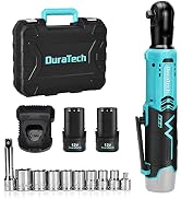 DURATECH Cordless Electric Ratchet Wrench Set, 48 Ft-lbs 3/8" 12V Power Ratchet Wrench with 2PCS ...
