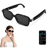 AI Smart Glasses, Fashion Bluetooth Glasses Square Frame for Work & Travel | Black Bluetooth Sung...