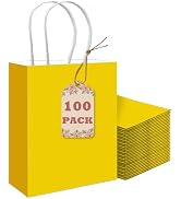 qiqee 100PCS Gift Bag with Handles Bulk Bright Yellow Paper Bags Multiple Uses (8.3