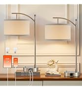 Hikczc Table Lamp for Living Room Bedroom, 23.5" Table Lamps Set of 2 with USB C+A Ports, Bedside...
