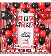 Red and Black Party Decorations, Birthday Decorations Supplies with Red Black Balloon Happy Birth...