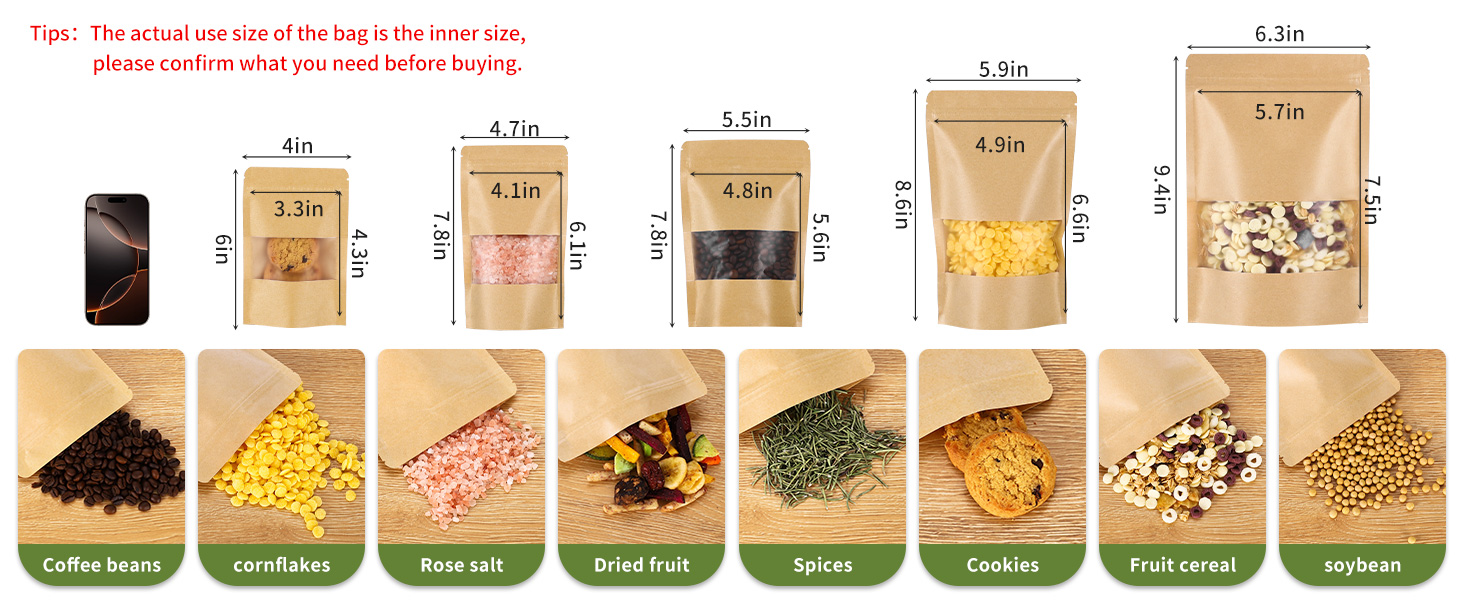 kraft paper bag with window Dimensions