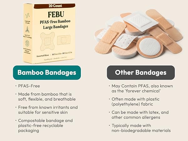 FEBU all natural bamboo bandages. Multiple sizes for all cuts and scrapes