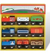 WoodenEdu Wooden Train Sets for Toddlers, 9 Pcs Train Toy Magnetic Sets Fits Brio, Thomas, Meliss...