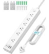 Inhwatek Surge Protector Power Strip, Mountable Power Strip, 6ft Flat Plug Extension Cord with Mu...