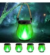 4 Pack Halloween Solar Lanterns Outdoor Waterproof Green Solar Flame Lights | 2 Lighting Modes, U...