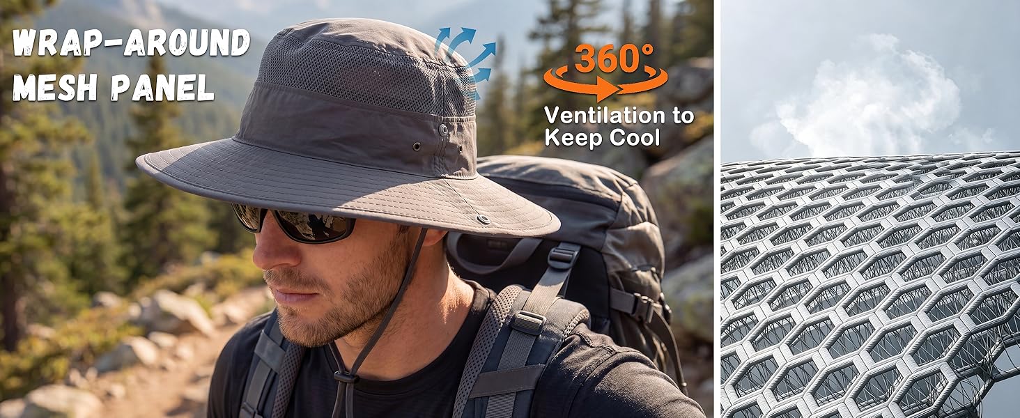 Connectyle UPF 50+ Wide Brim Sun Hat for Men Breathable Cowboy Bucket Hat fishing Hiking hat