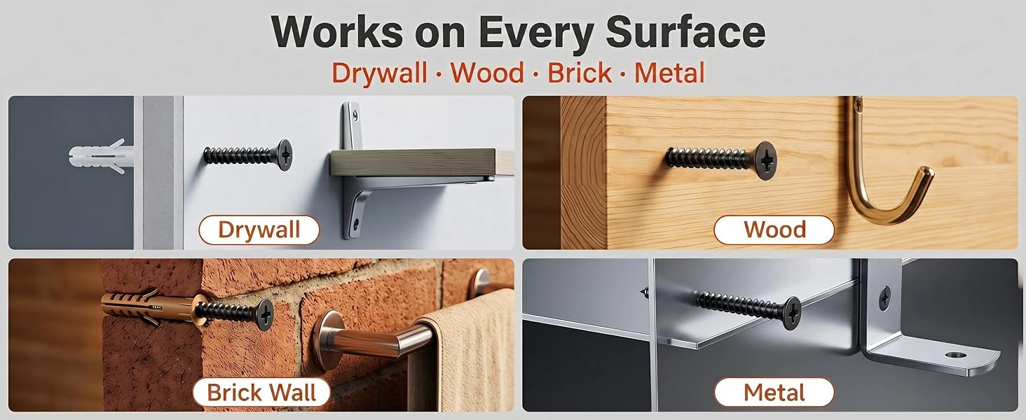 Black self tapping screws wall anchors fit drywall wood brick metal all surface mounting fasteners
