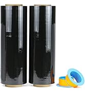 2 Pack 1500ft Industrial Black Stretch Wrap Film 70 Gauge 15" with 3inch Plastic Rolling Handles ...