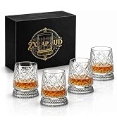 ZXAPJJD Rotating Whiskey Glasses Set of 4, Luxury Crystal Spinning Rocks Glasses with Pivot Base,...