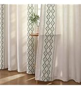 Joydeco Olive Green Embroidered Curtains 63 Inch Long 2 Panel Set, Victoria Decorative Linen Drap...