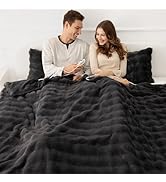 VELLUBAM Faux Rabbit Fur Bubble King Size Heated Blanket Dark Grey - Fluffy Thick Electric Blanke...