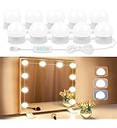 LED Vanity Lights for Mirror, Vanity Lights Stick on with 10 Dimmable Bulbs, 3000K 4000K 6500K & ...