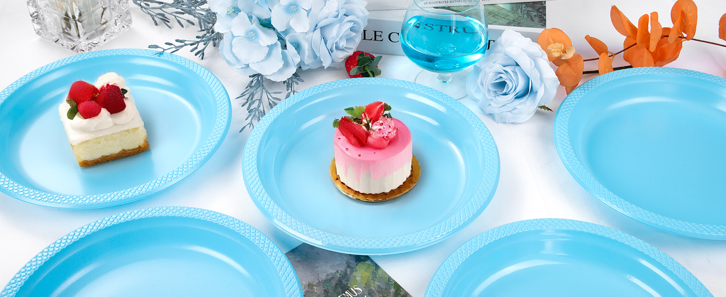 blue disposable plates