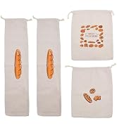 Gobyhumm 4 Pieces Linen Toast Reusable French Baguette Biscuit Bag Cotton Drawstring Bread Bag fo...