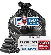 Fuxury 55-60 Gallon Trash Bags 150 Count Black Garbage Bags, 40x54" Extra Large Trash Can Liners,...