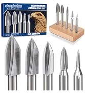 1/4” Shank Wood Carving Drill Bits Set with Wooden Base 5Pcs Woodworking Engraving Drill Bits Rot...