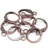 20Pcs Copper Earring Hooks, 14×12mm Red Copper Round French Lever Hooks, Wire Settings Base Hoops...